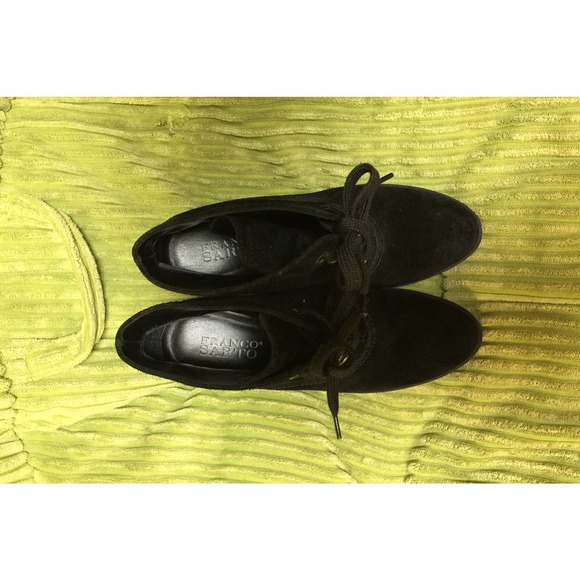 Franco Sarto Black Suede Ankle Boot Wedges Made In Brazil - Women Size 6 - Picture 5 of 9